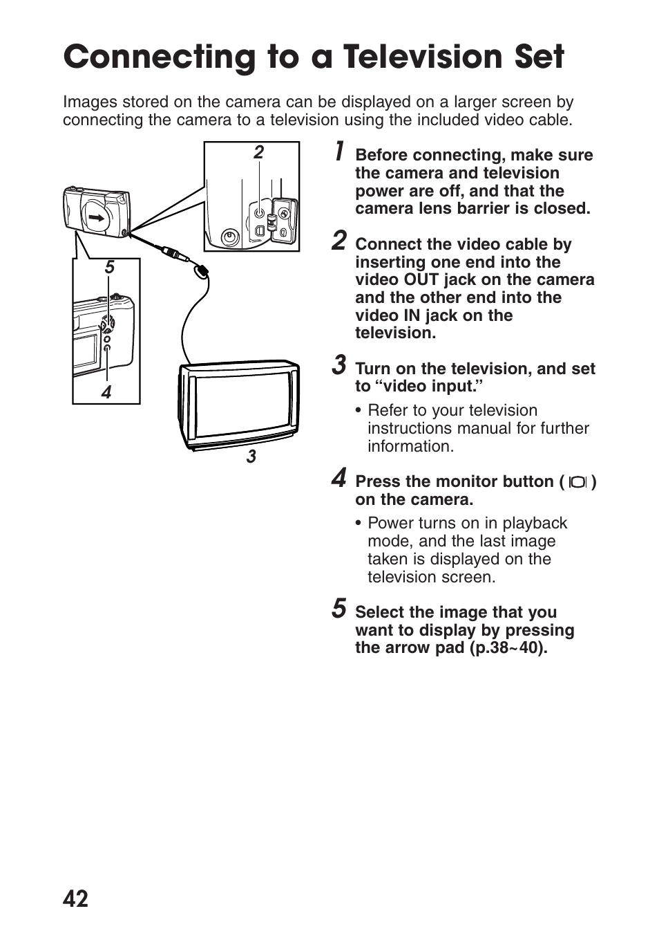 Connecting to a television set | Olympus C-200 Zoom  EN User Manual | Page 52 / 162