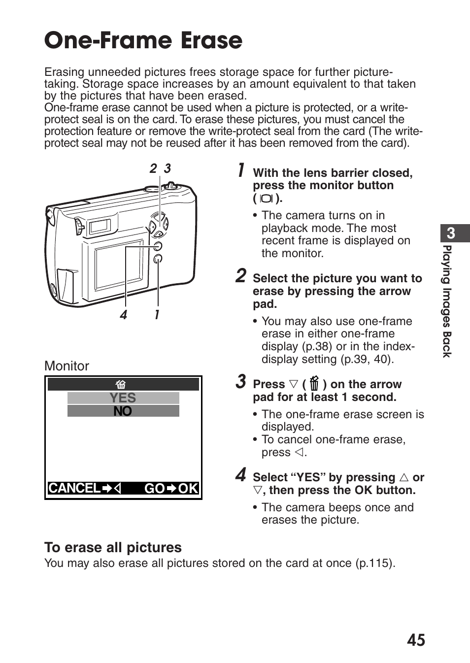One-frame erase | Olympus C-200 Zoom  EN User Manual | Page 55 / 162