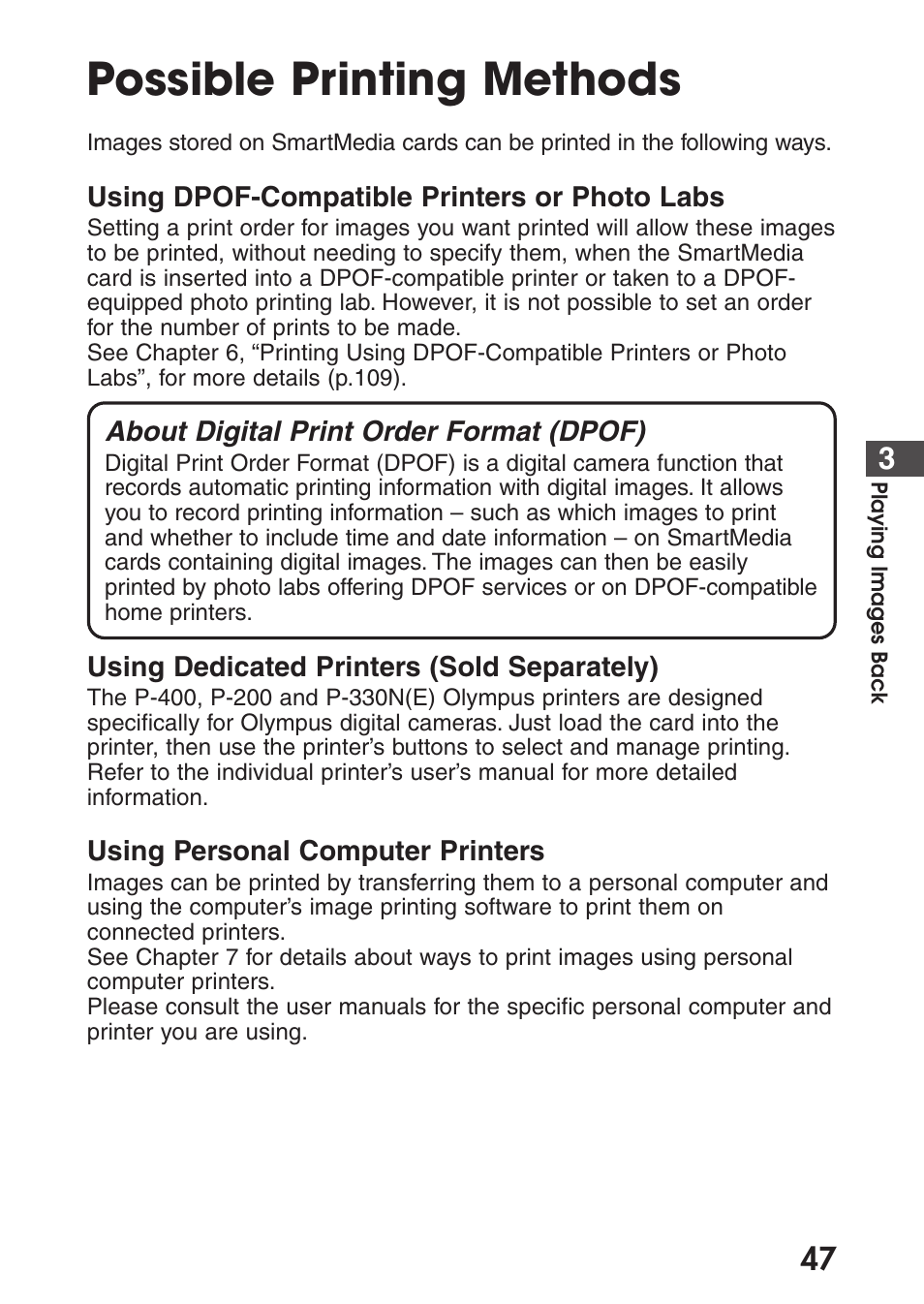 Possible printing methods | Olympus C-200 Zoom  EN User Manual | Page 57 / 162