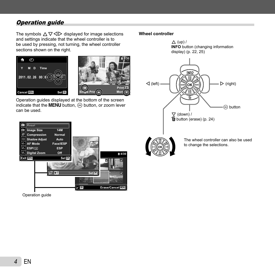 4 en, Operation guide, Wheel controller | Olympus SZ-10 User Manual | Page 4 / 84