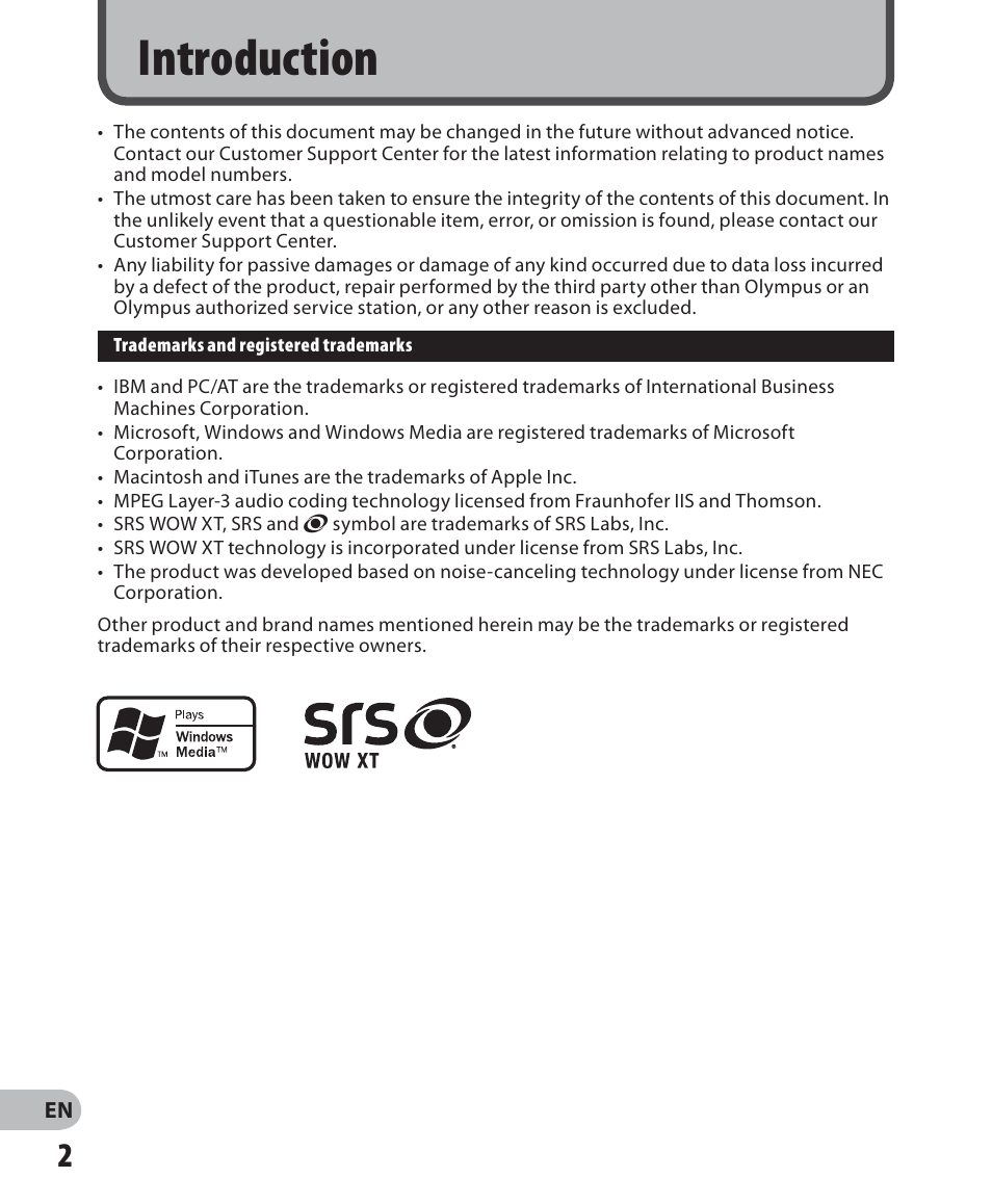 Introduction | Olympus WS-520M User Manual | Page 2 / 72