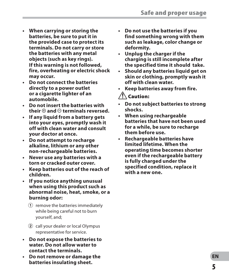 Safe and proper usage | Olympus WS-520M User Manual | Page 5 / 72