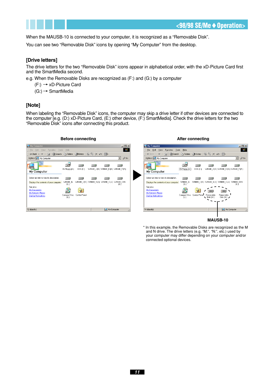 98/98 se/me ࡗ operation | Olympus MAUSB-10 User Manual | Page 11 / 52