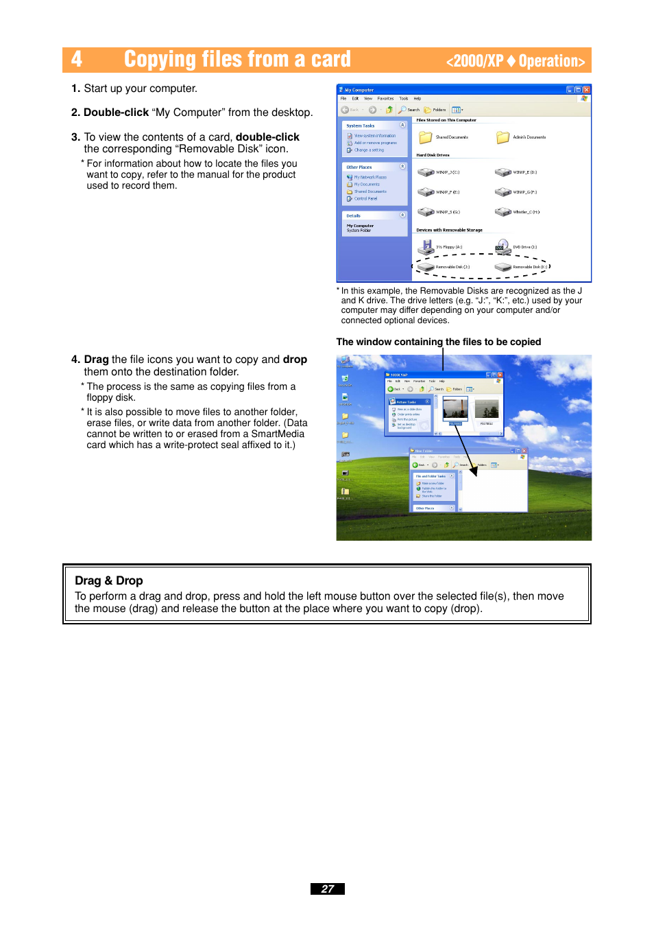 4copying files from a card, 2000/xp ࡗ operation | Olympus MAUSB-10 User Manual | Page 27 / 52