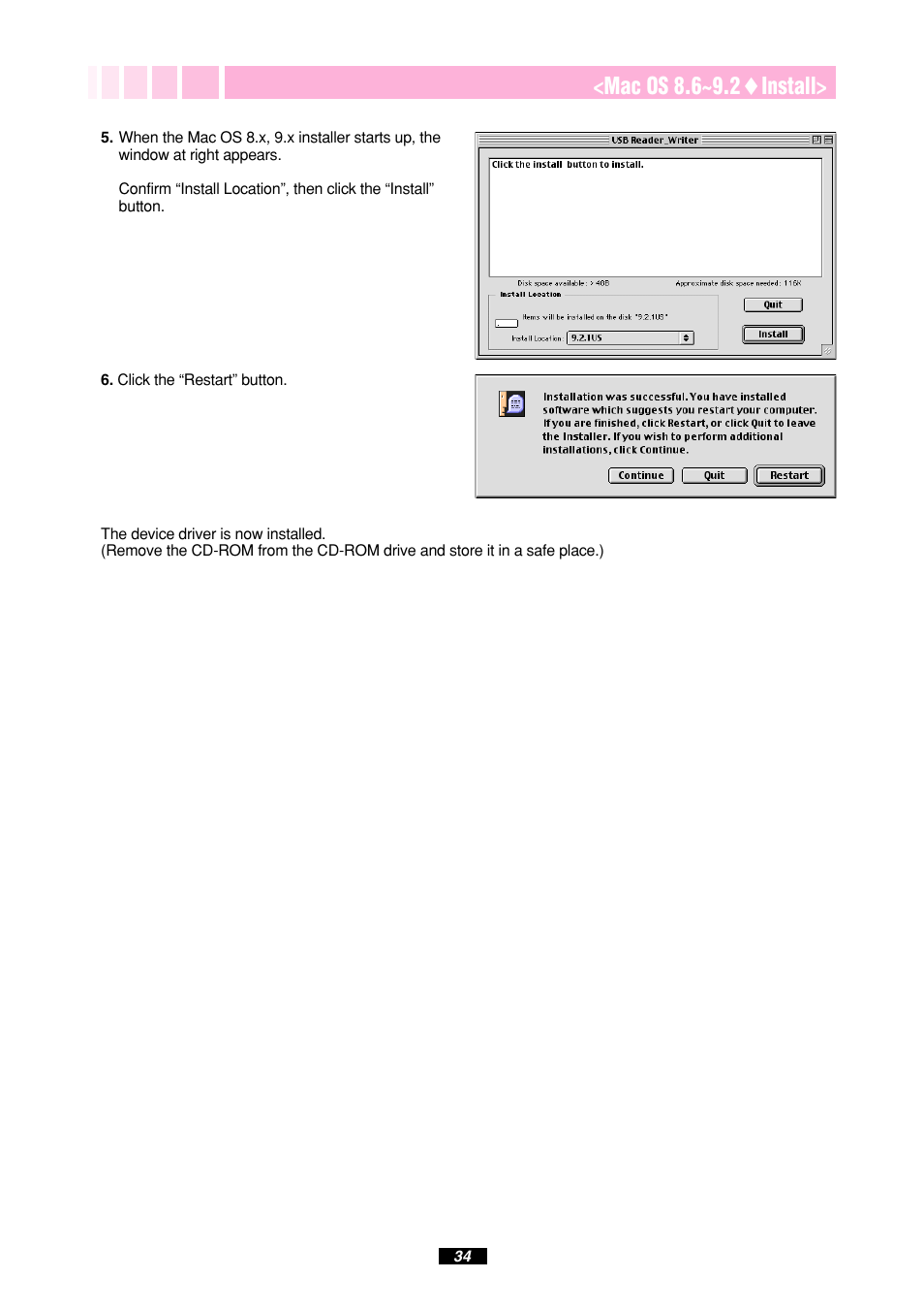 Mac os 8.6~9.2 ࡗ install | Olympus MAUSB-10 User Manual | Page 34 / 52