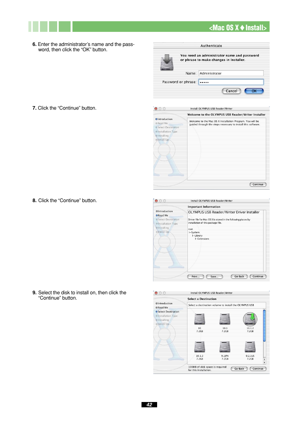 Mac os x ࡗ install | Olympus MAUSB-10 User Manual | Page 42 / 52