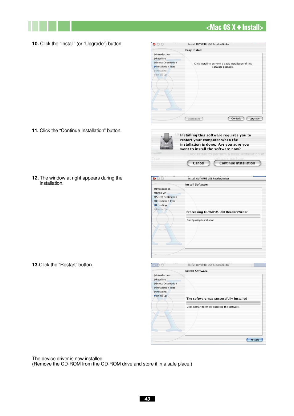 Mac os x ࡗ install | Olympus MAUSB-10 User Manual | Page 43 / 52