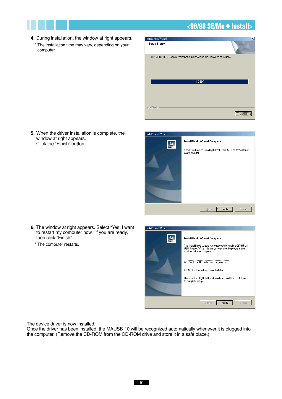 98/98 se/me ࡗ install | Olympus MAUSB-10 User Manual | Page 8 / 52
