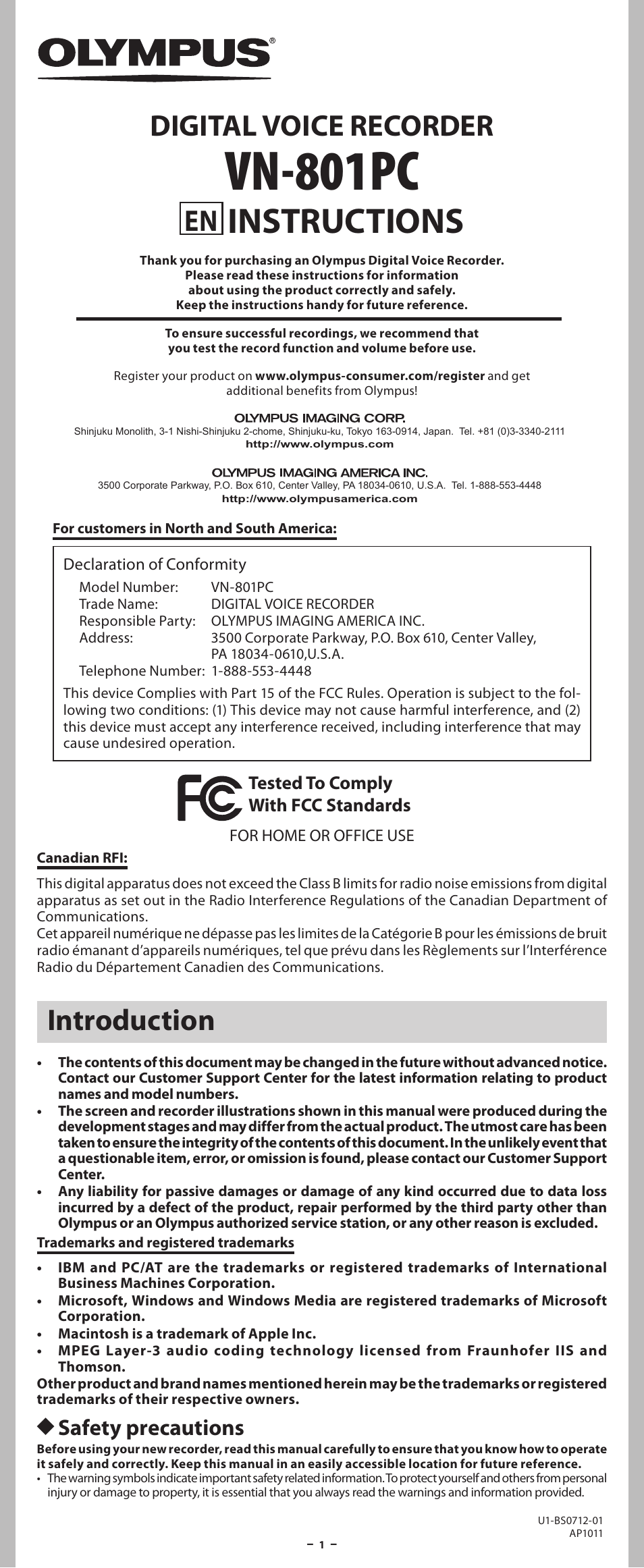 Olympus VN-801PC User Manual | 18 pages