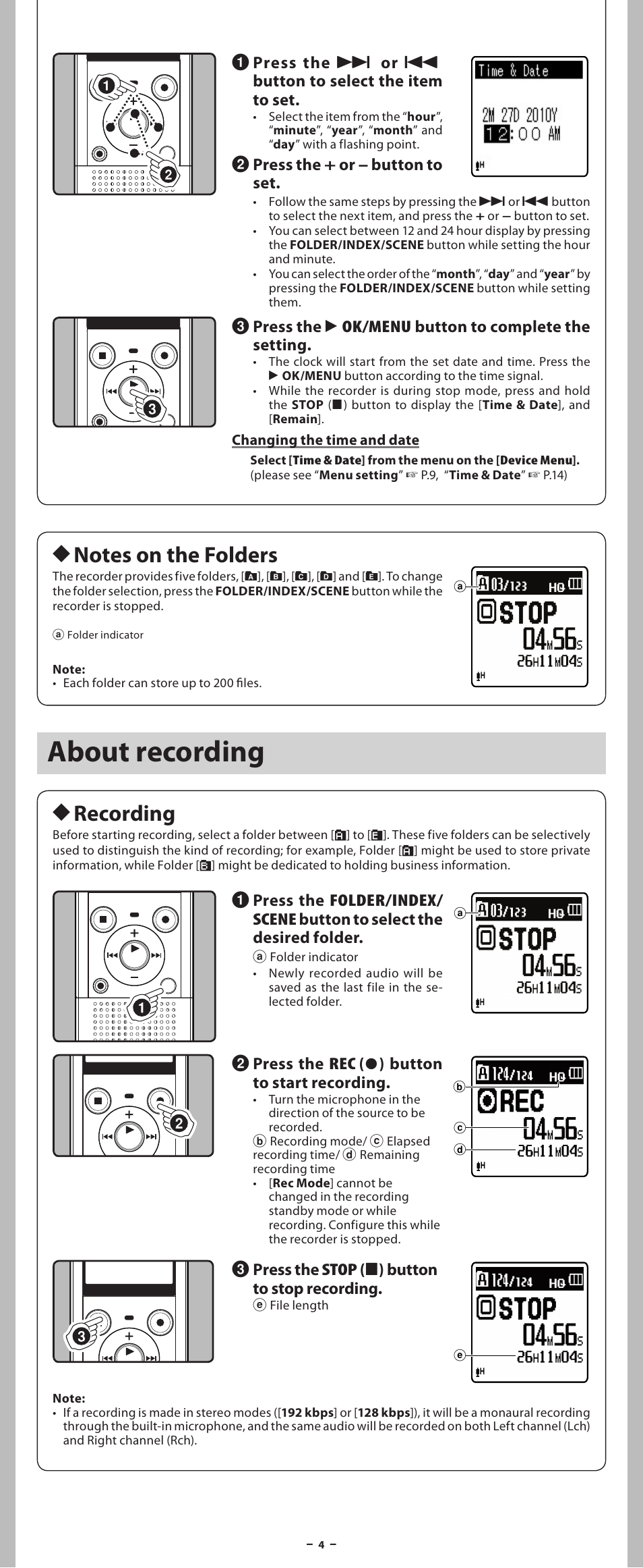 About recording, H recording | Olympus VN-801PC User Manual | Page 4 / 18