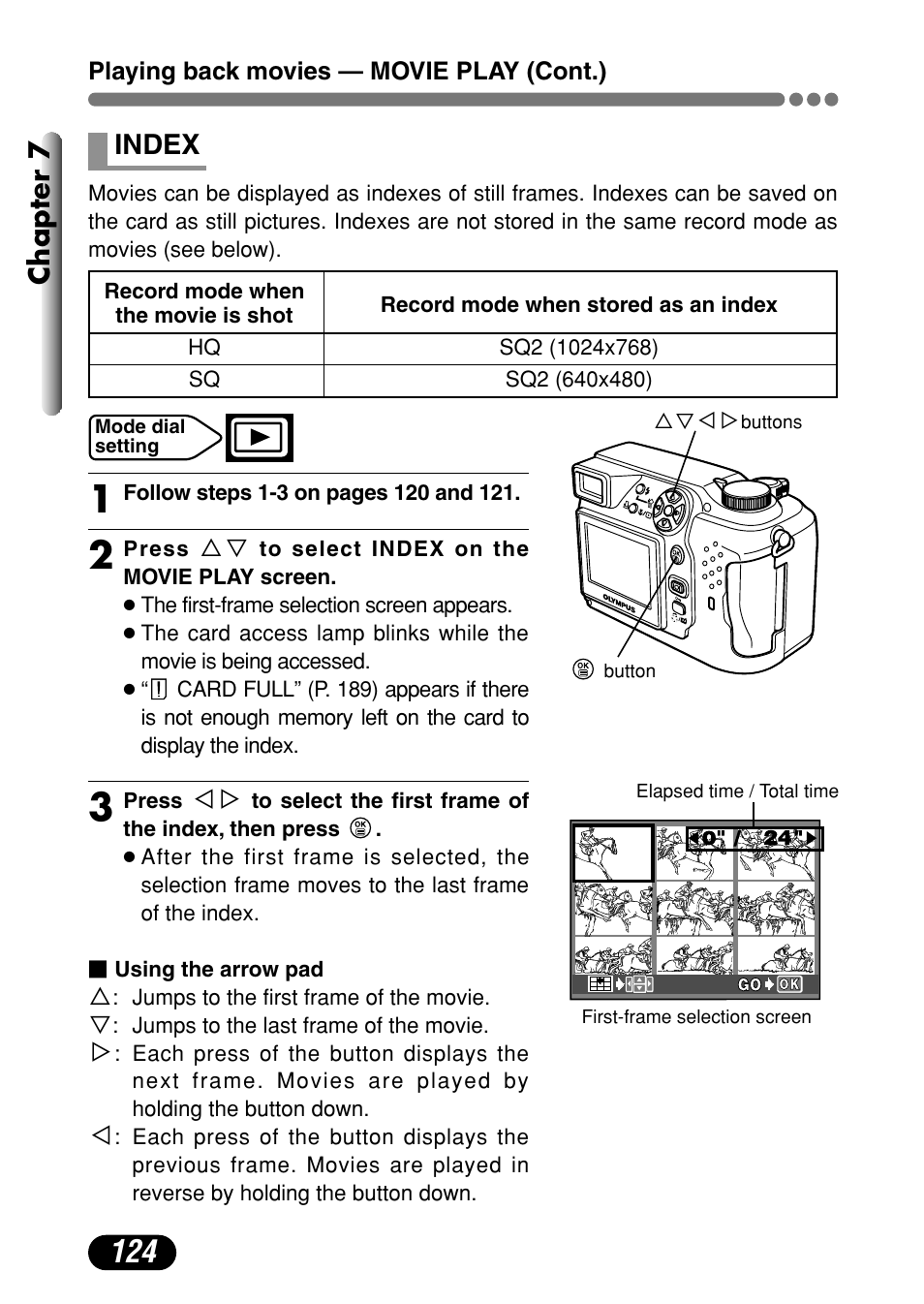Index 124, Chapter 7, Index | Olympus C-4000 Zoom User Manual | Page 125 / 245