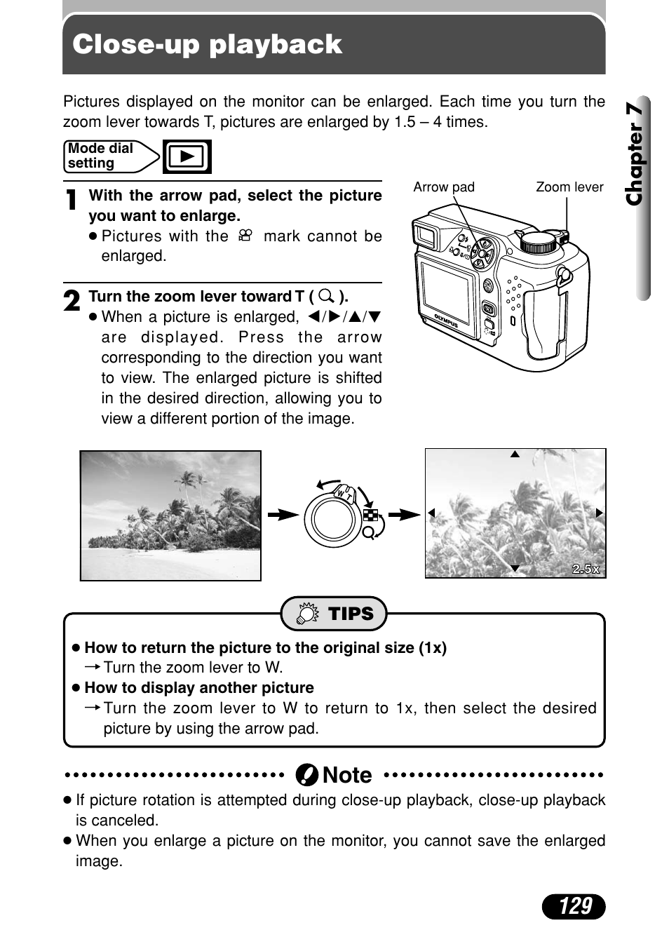 Close-up playback, Chapter 7 | Olympus C-4000 Zoom User Manual | Page 130 / 245