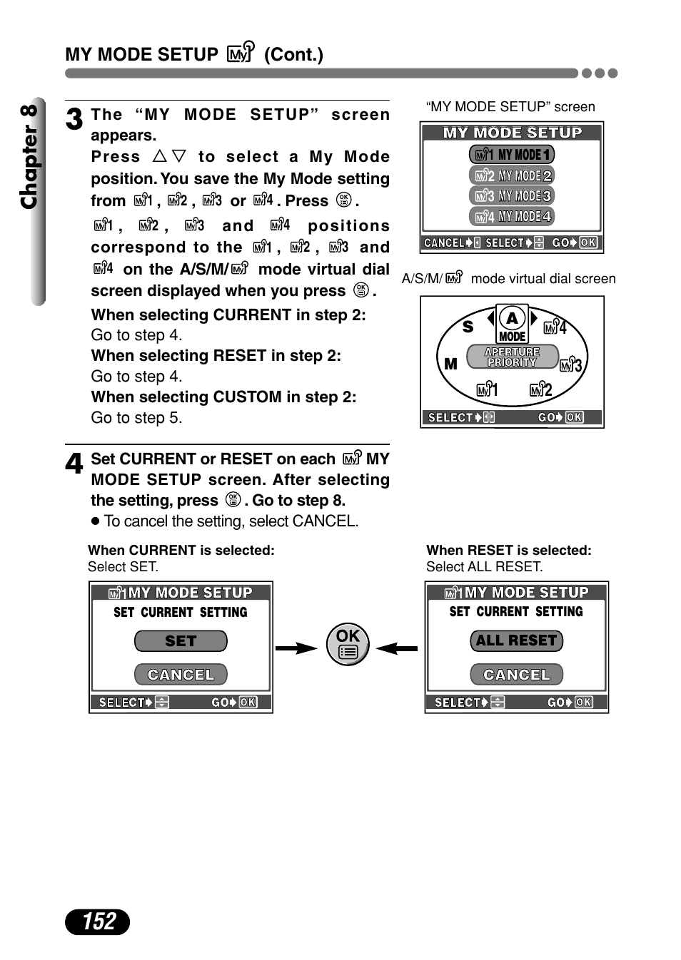 Chapter 8, My mode setup (cont.) | Olympus C-4000 Zoom User Manual | Page 153 / 245