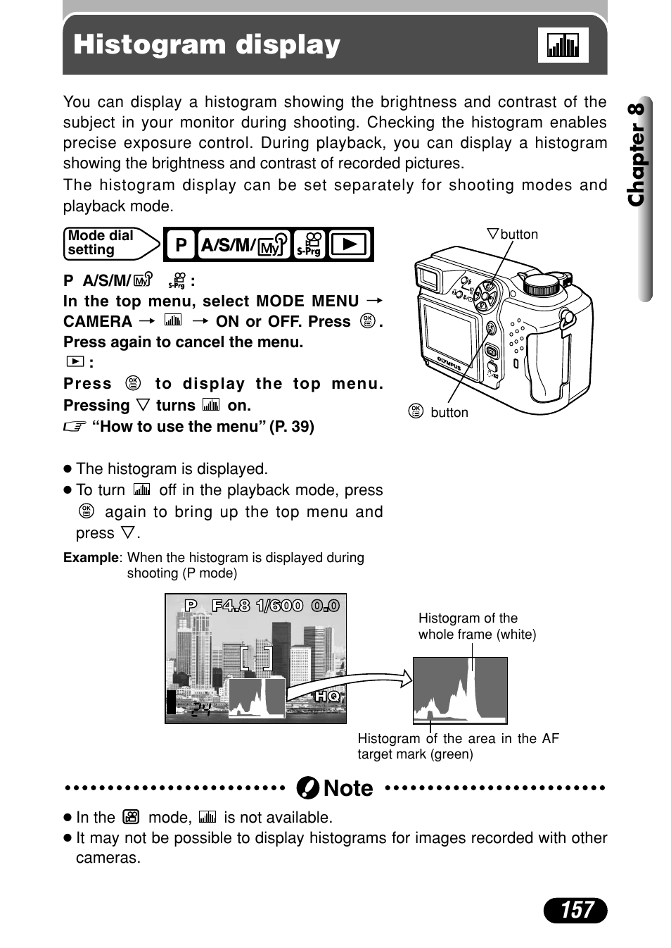 Histogram display, Chapter 8 | Olympus C-4000 Zoom User Manual | Page 158 / 245