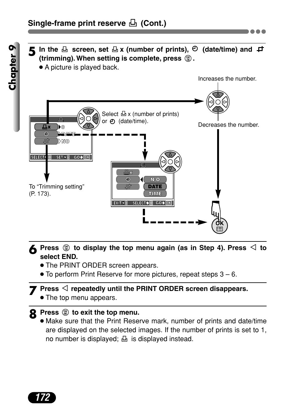 Chapter 9, Single-frame print reserve (cont.) | Olympus C-4000 Zoom User Manual | Page 173 / 245