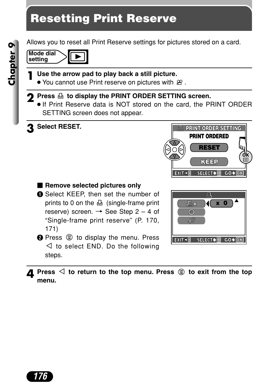 Resetting print reserve, Resetting print reserve 1, Chapter 9 | Olympus C-4000 Zoom User Manual | Page 177 / 245