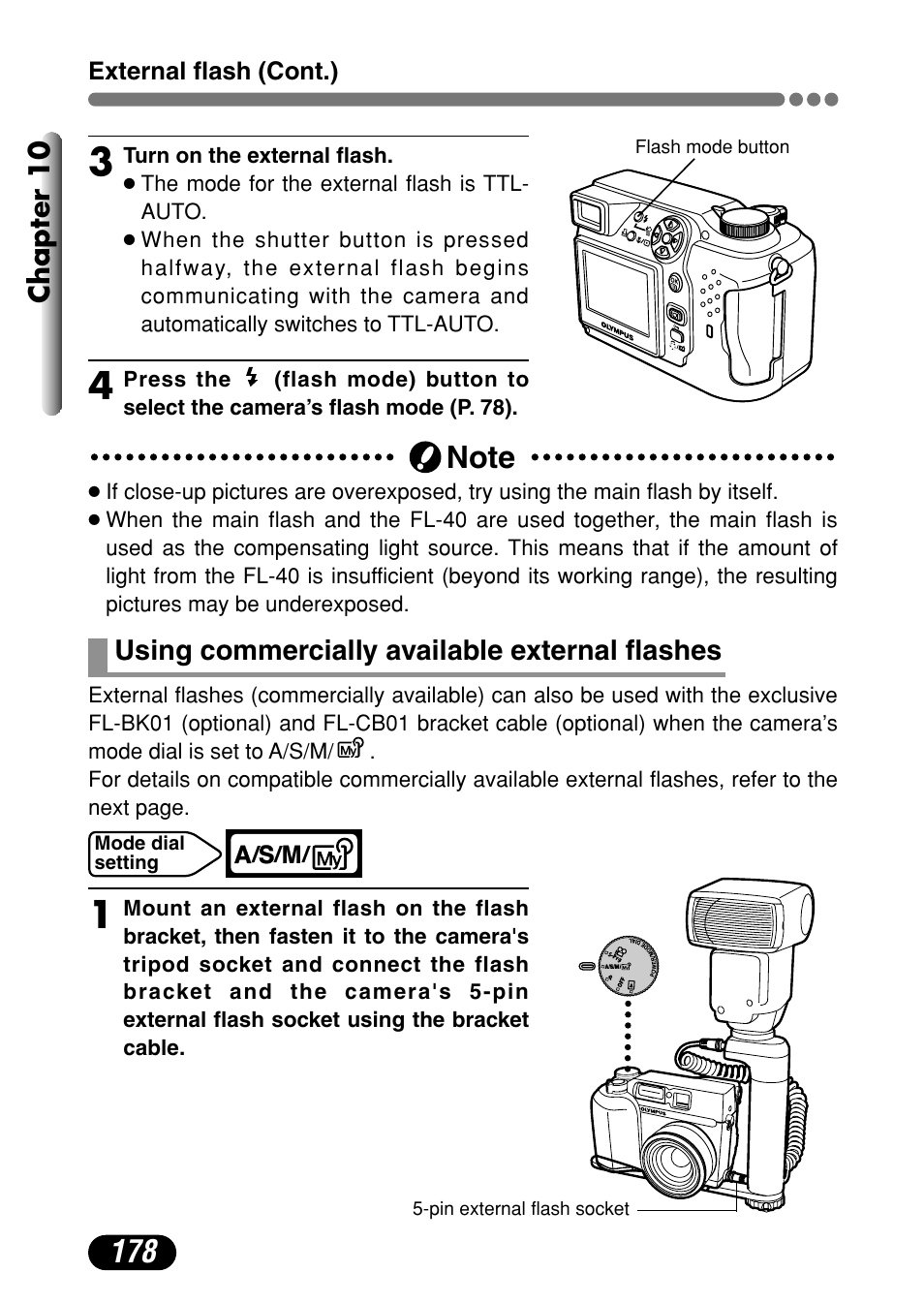 Using commercially available external flashes 178 | Olympus C-4000 Zoom User Manual | Page 179 / 245