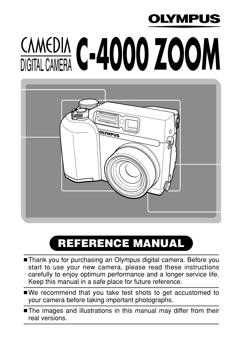 Camera operation manual, C-4000 zoom | Olympus C-4000 Zoom User Manual | Page 2 / 245