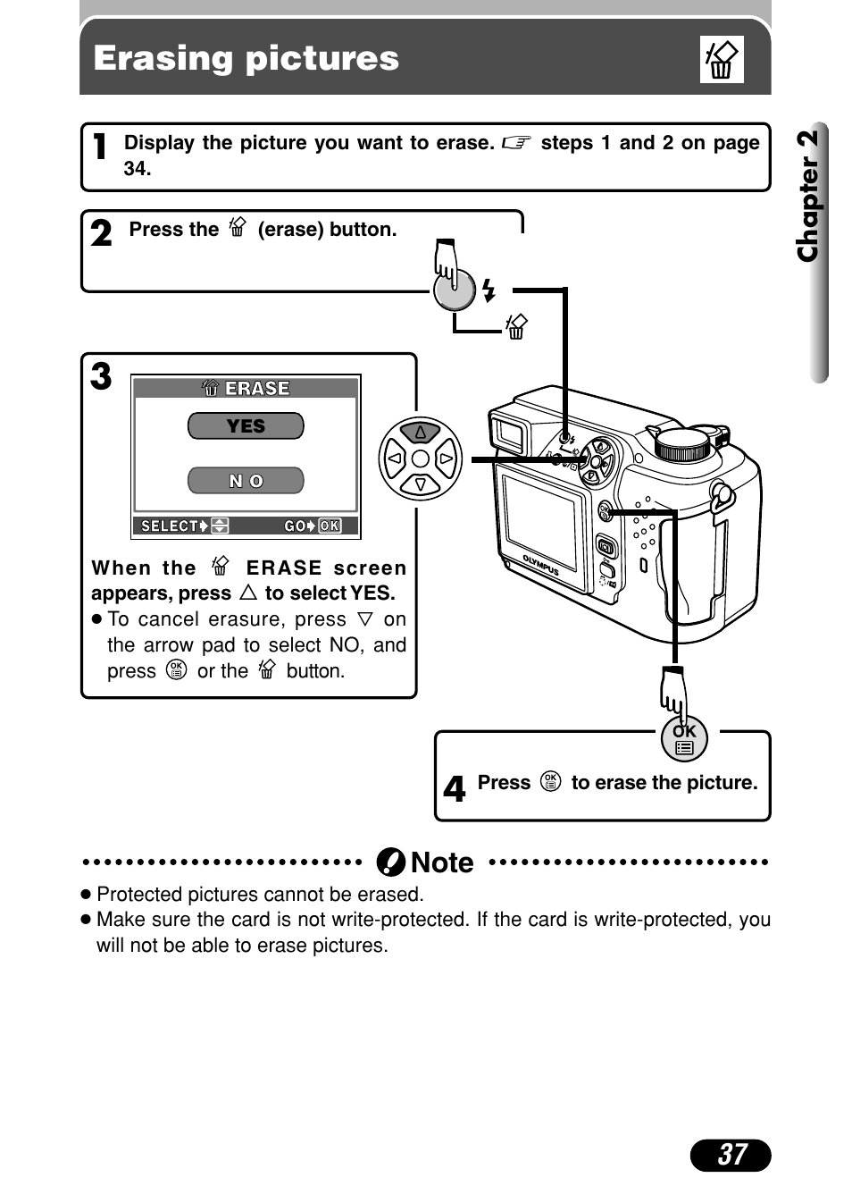 Erasing pictures, 3erasing pictures | Olympus C-4000 Zoom User Manual | Page 38 / 245