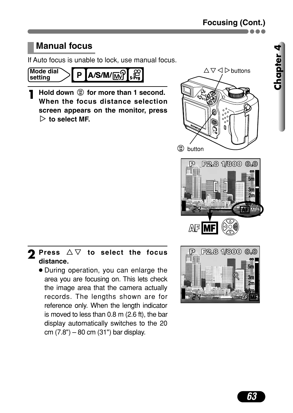 Manual focus 63, Chapter 4, Manual focus | Olympus C-4000 Zoom User Manual | Page 64 / 245