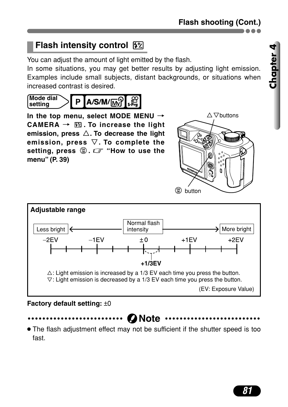 Flash intensity control, Chapter 4 | Olympus C-4000 Zoom User Manual | Page 82 / 245