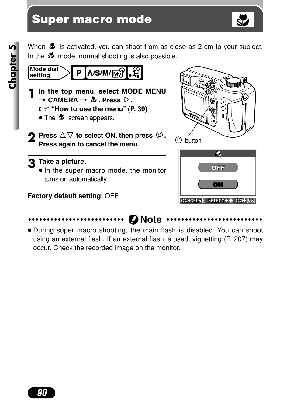 Super macro mode, Super macro mode 1, Chapter 5 | Olympus C-4000 Zoom User Manual | Page 91 / 245
