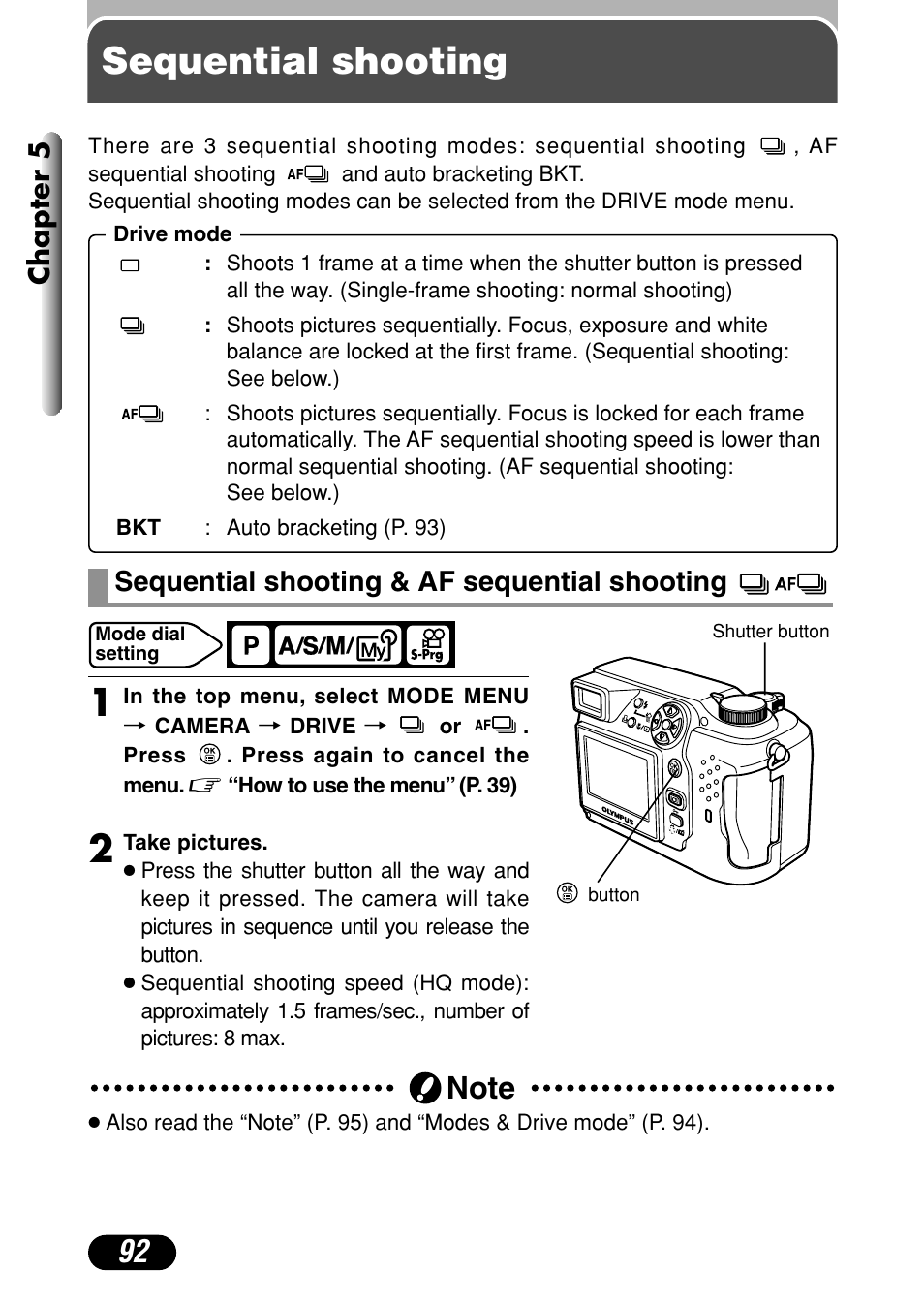 Sequential shooting, Sequential shooting & af sequential shooting, Chapter 5 | Olympus C-4000 Zoom User Manual | Page 93 / 245