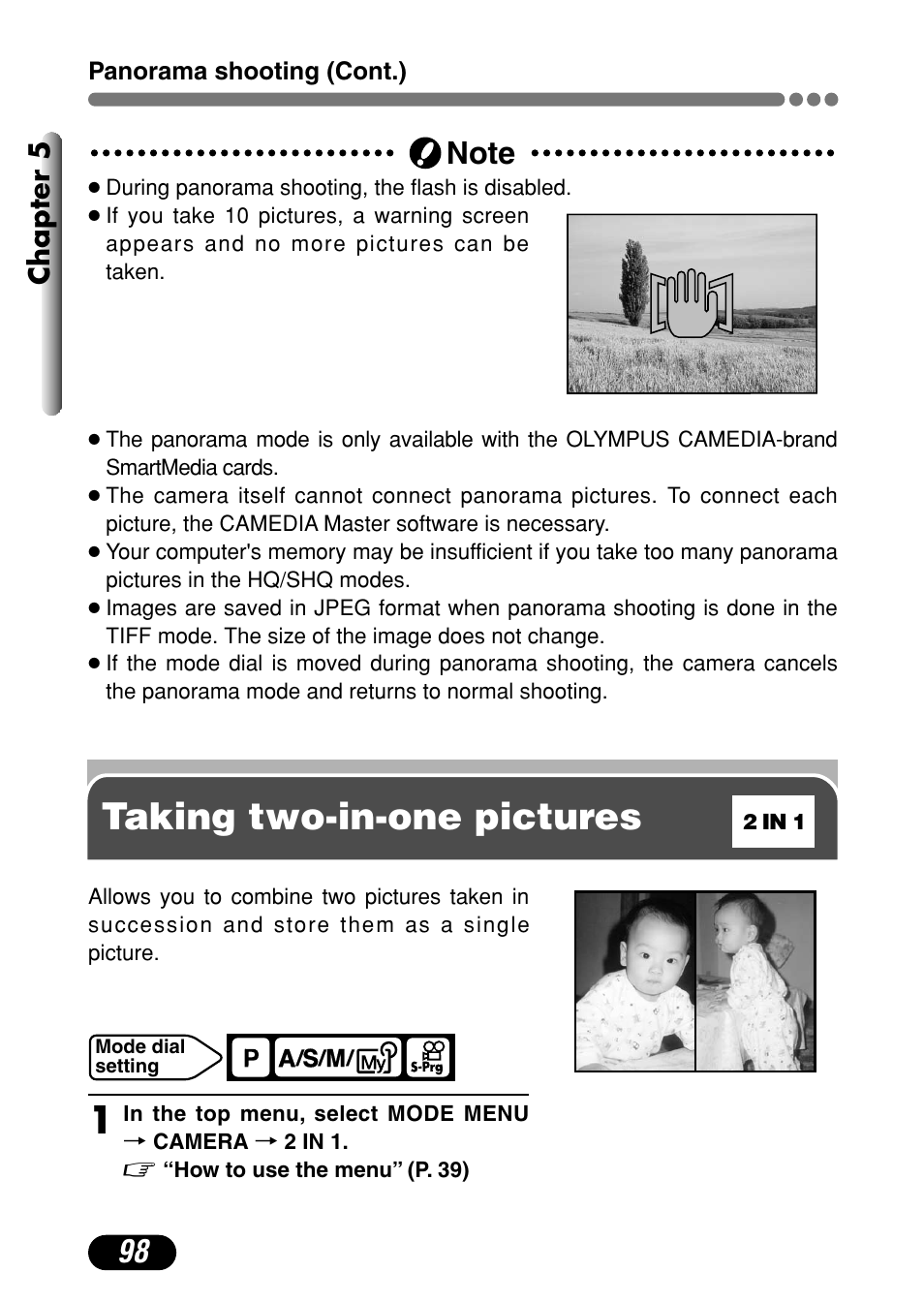 Taking two-in-one pictures, 2 in 1, Chapter 5 | Olympus C-4000 Zoom User Manual | Page 99 / 245