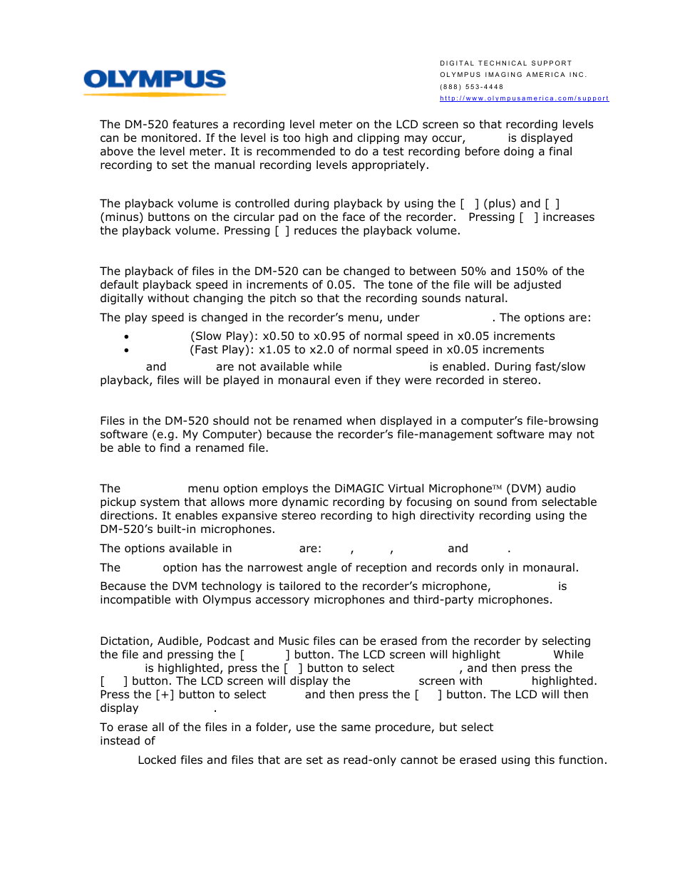 How is playback volume controlled, How is the playback speed controlled, How does the zoom mic option work | How are files erased from the recorder | Olympus DM-520 User Manual | Page 11 / 15