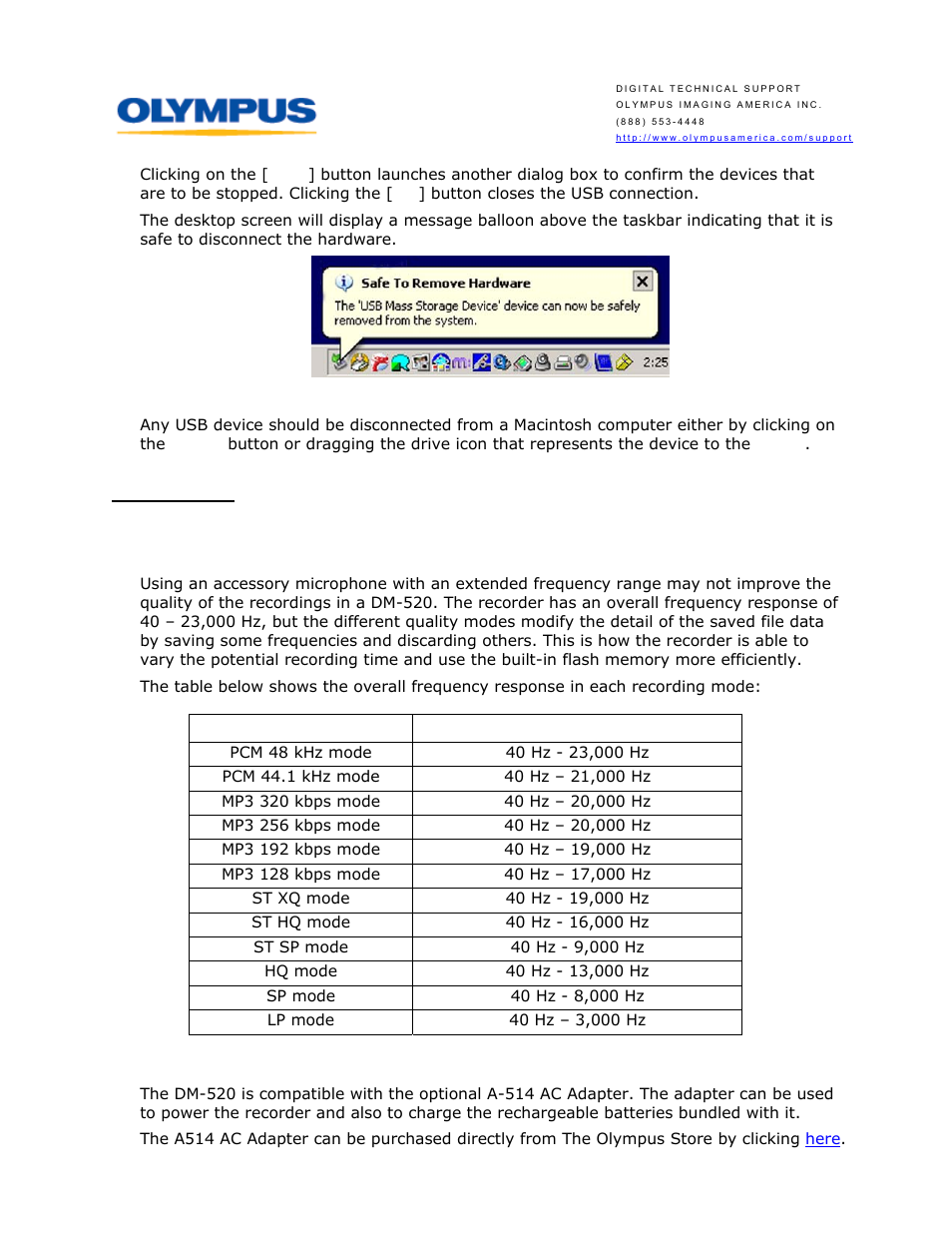 Accessories, Is there an ac adapter available for the dm-520 | Olympus DM-520 User Manual | Page 13 / 15