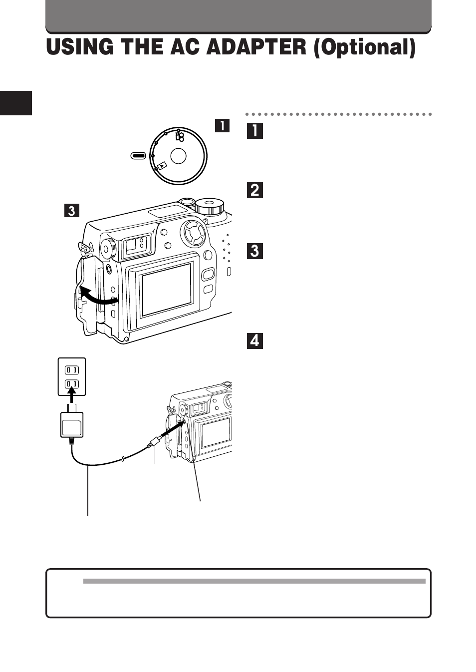 Using the ac adapter (optional) | Olympus C-3000ZOOM User Manual | Page 30 / 75