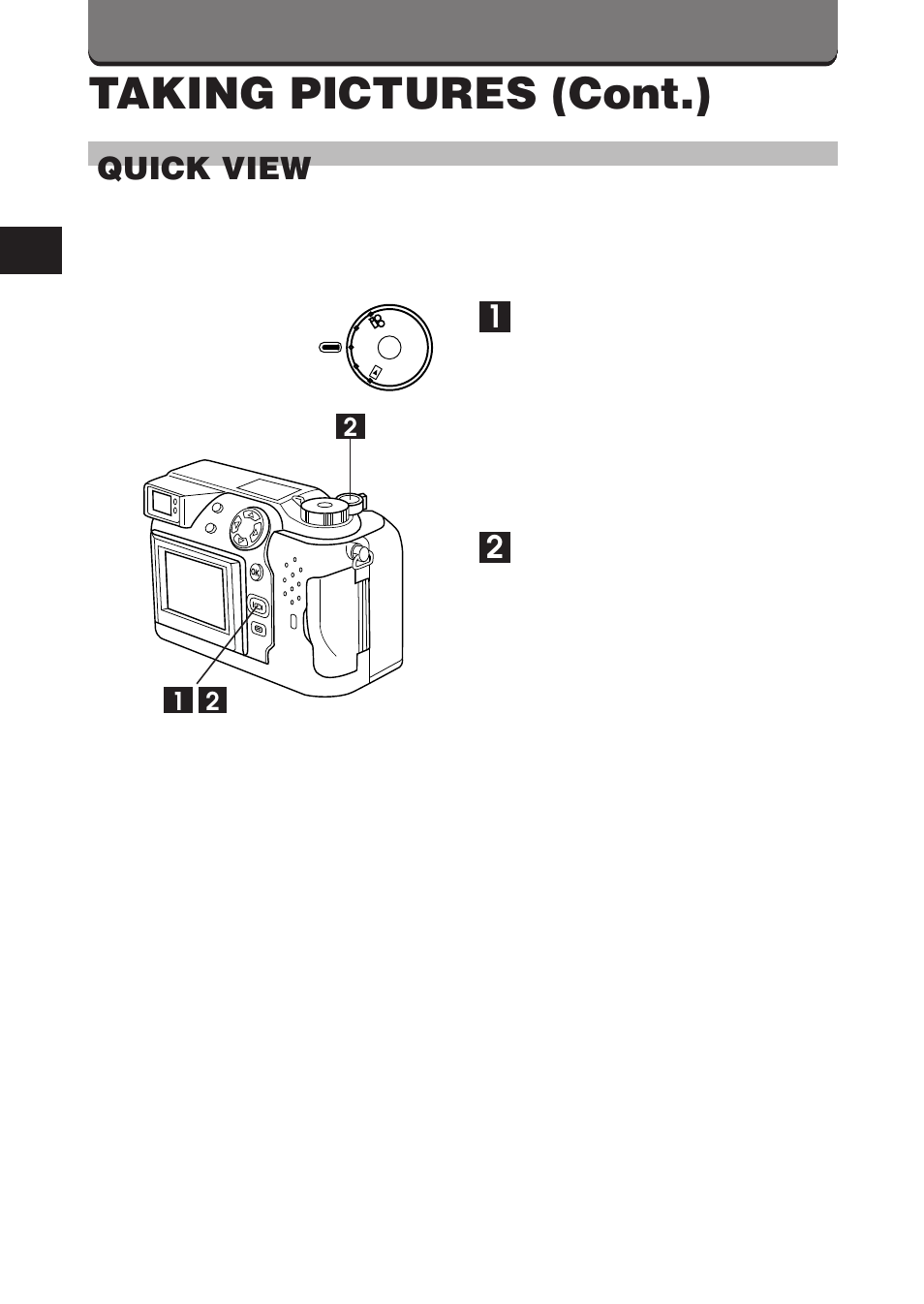 Taking pictures (cont.), Quick view | Olympus C-3000ZOOM User Manual | Page 52 / 75