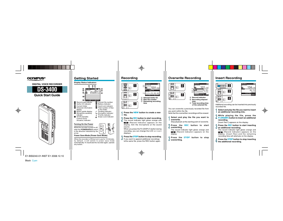Olympus DS-3400 User Manual | 2 pages