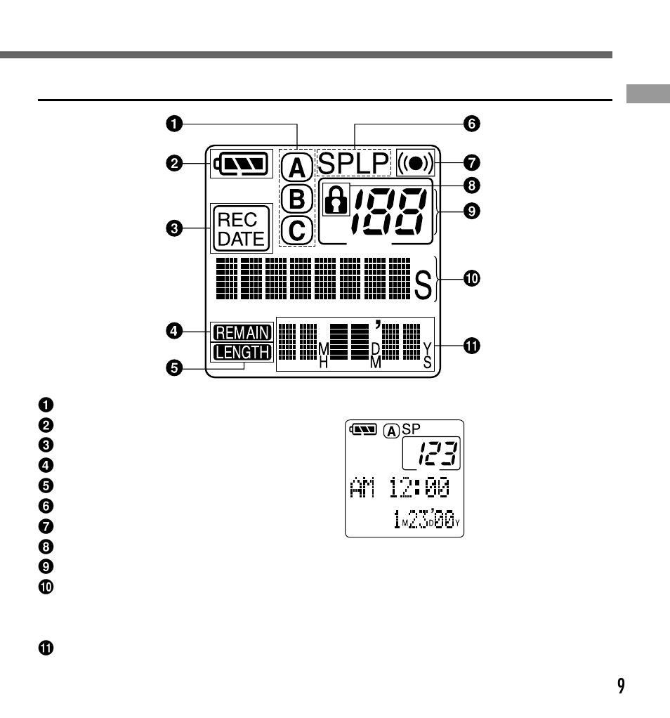 9display (lcd panel) | Olympus DS2000 User Manual | Page 9 / 44