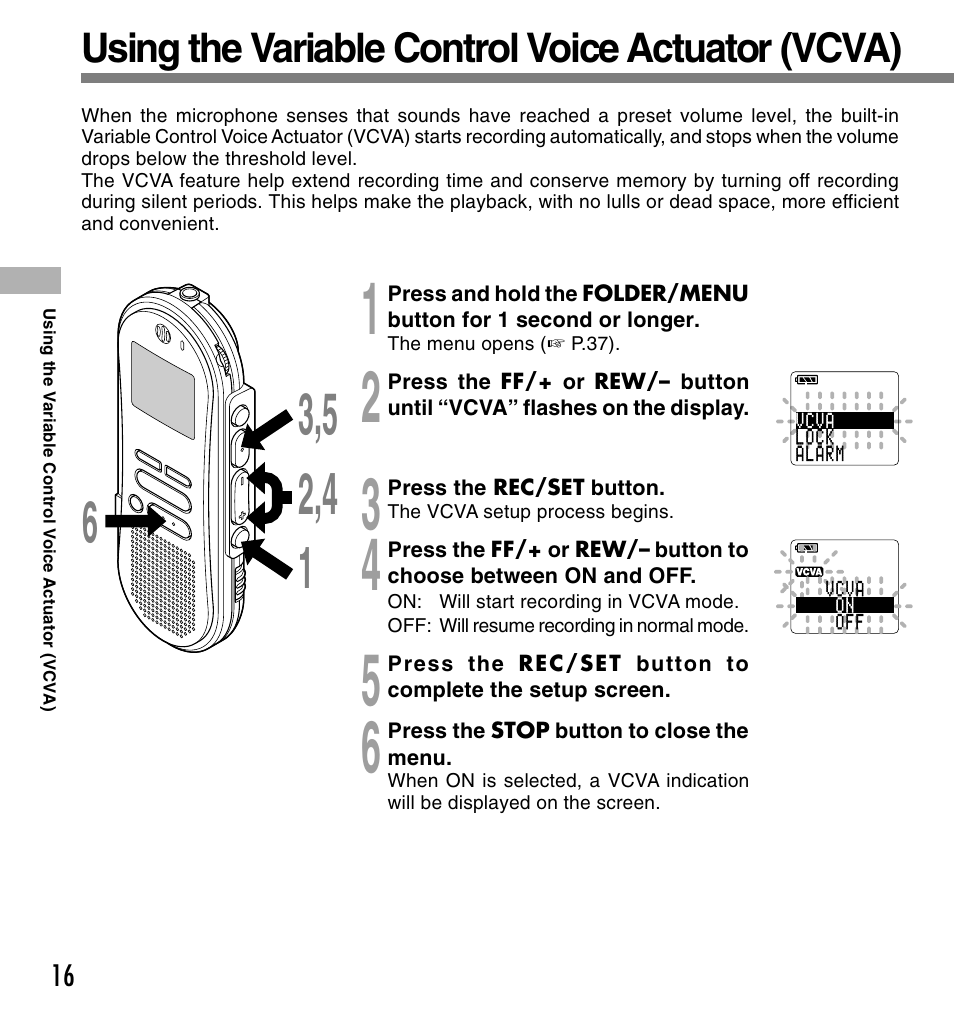 Using the variable control voice actuator (vcva) | Olympus DS-660 User Manual | Page 16 / 56