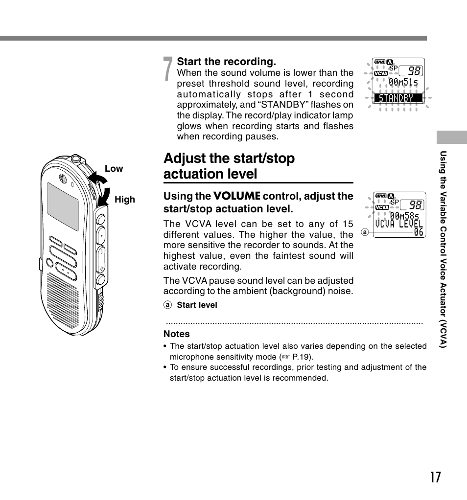 Adjust the start/stop actuation level | Olympus DS-660 User Manual | Page 17 / 56