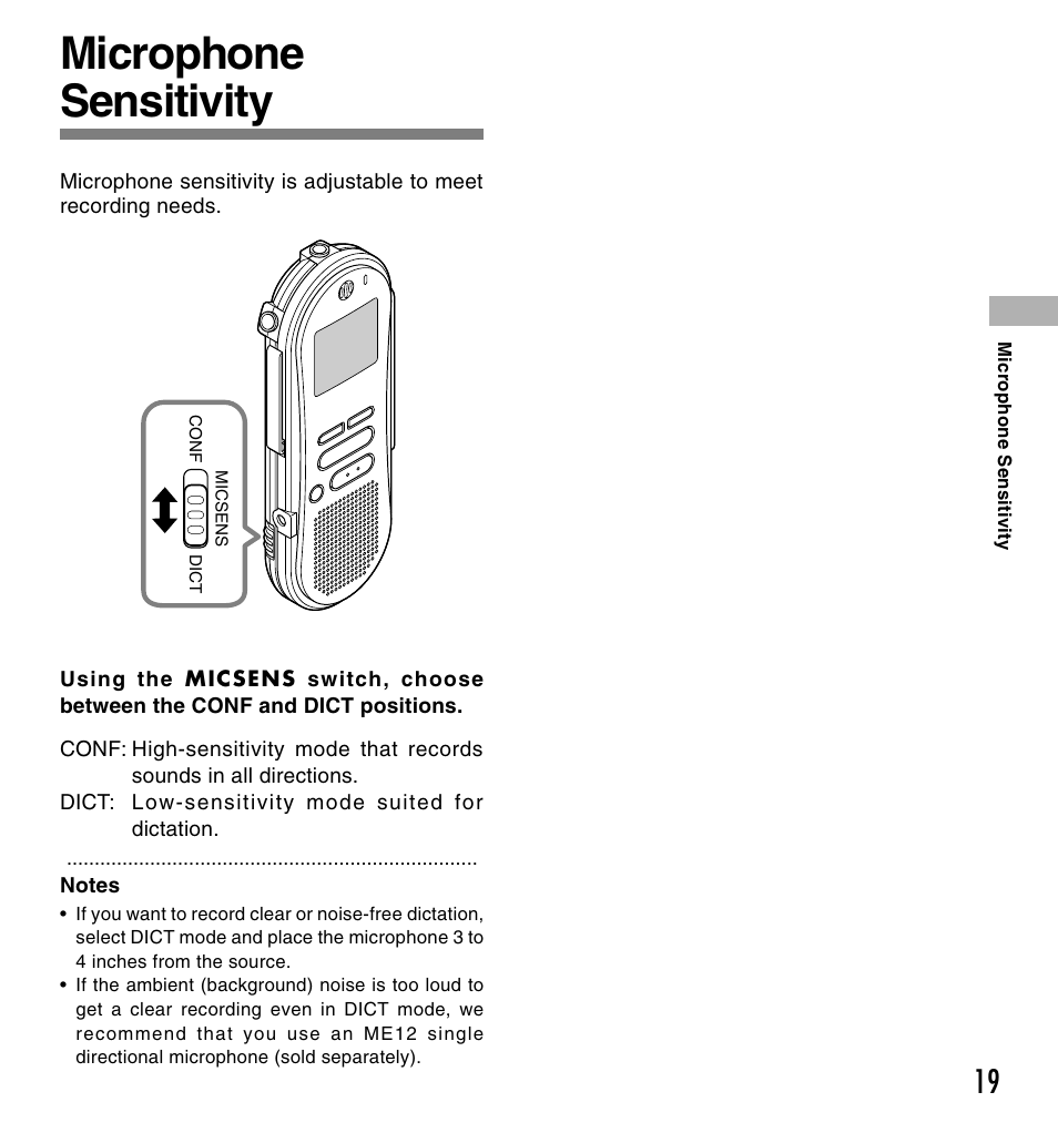 Microphone sensitivity | Olympus DS-660 User Manual | Page 19 / 56