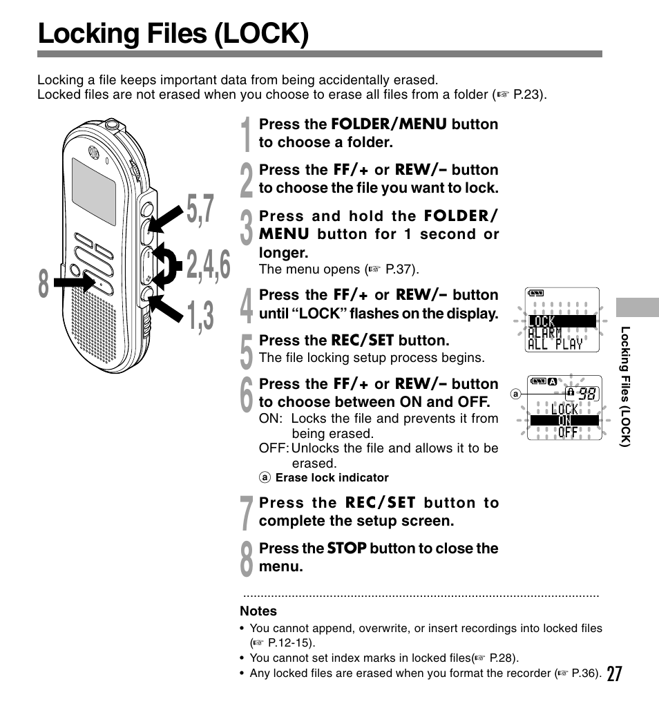 Locking files (lock) | Olympus DS-660 User Manual | Page 27 / 56