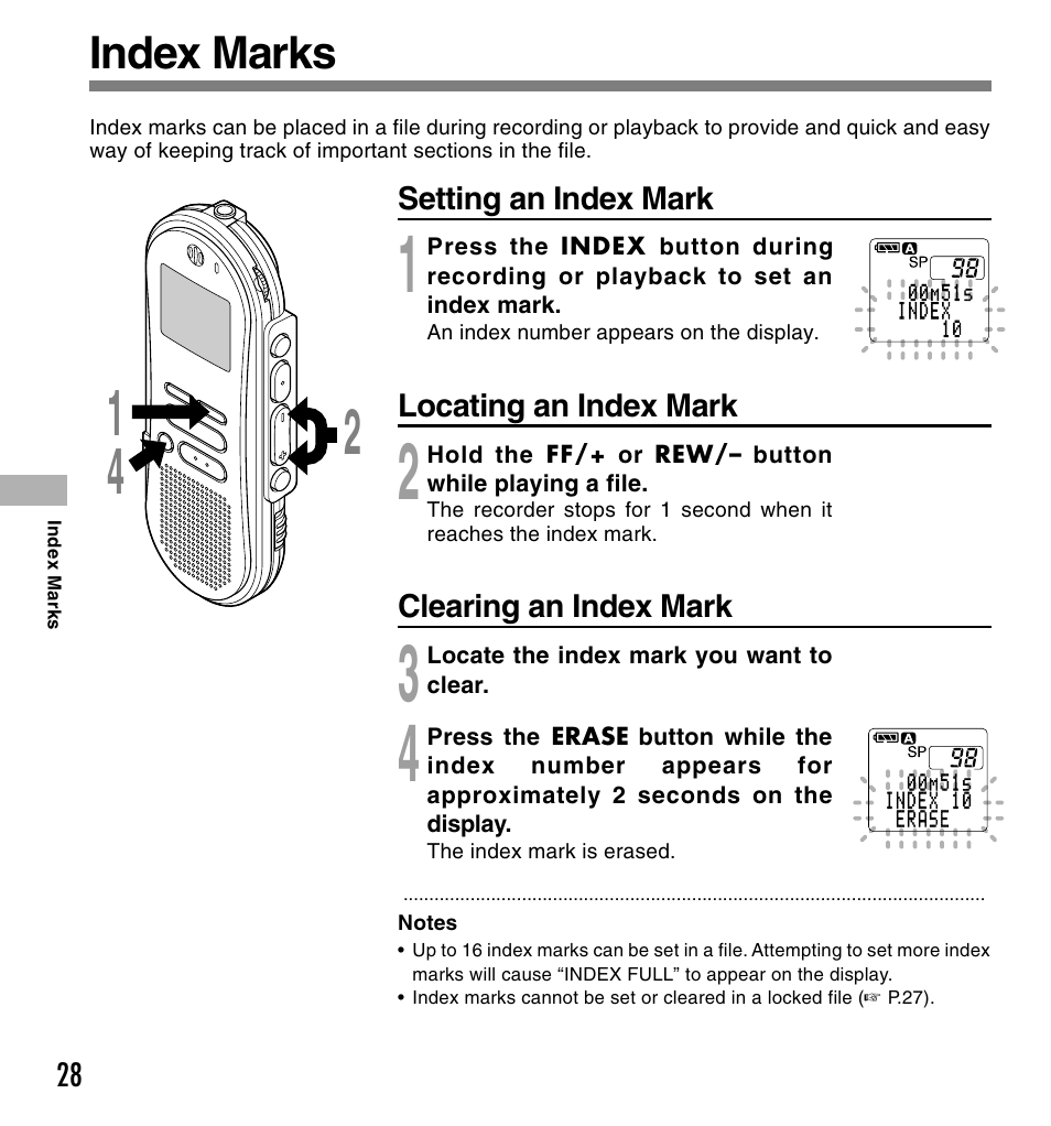 Index marks | Olympus DS-660 User Manual | Page 28 / 56