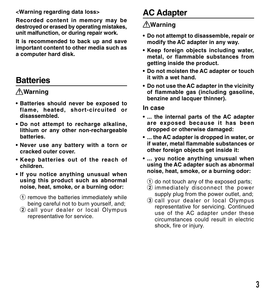 3batteries, Ac adapter | Olympus DS-660 User Manual | Page 3 / 56