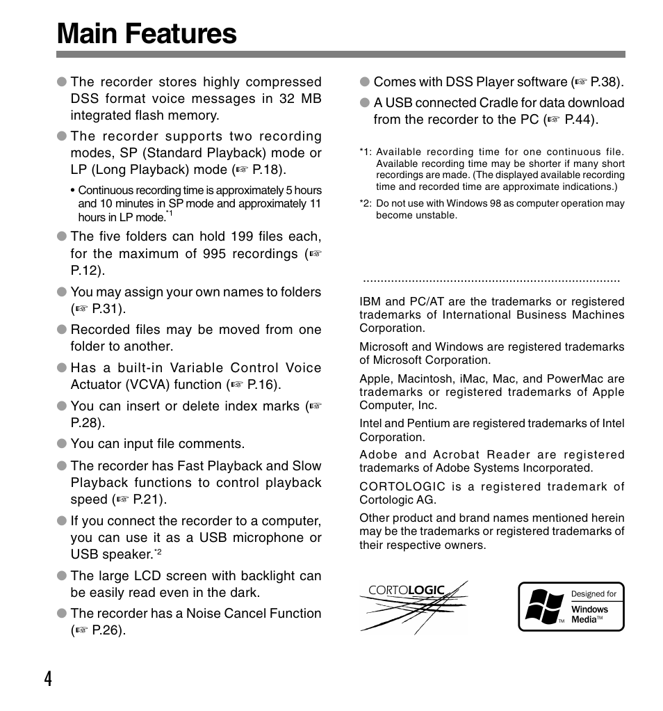 Main features | Olympus DS-660 User Manual | Page 4 / 56