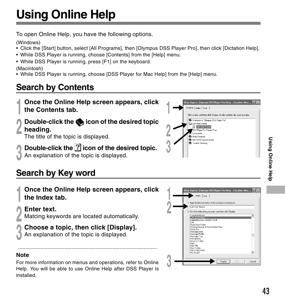 Using online help | Olympus DS-660 User Manual | Page 43 / 56