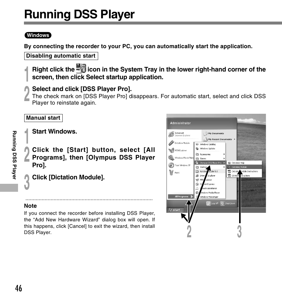 Running dss player | Olympus DS-660 User Manual | Page 46 / 56