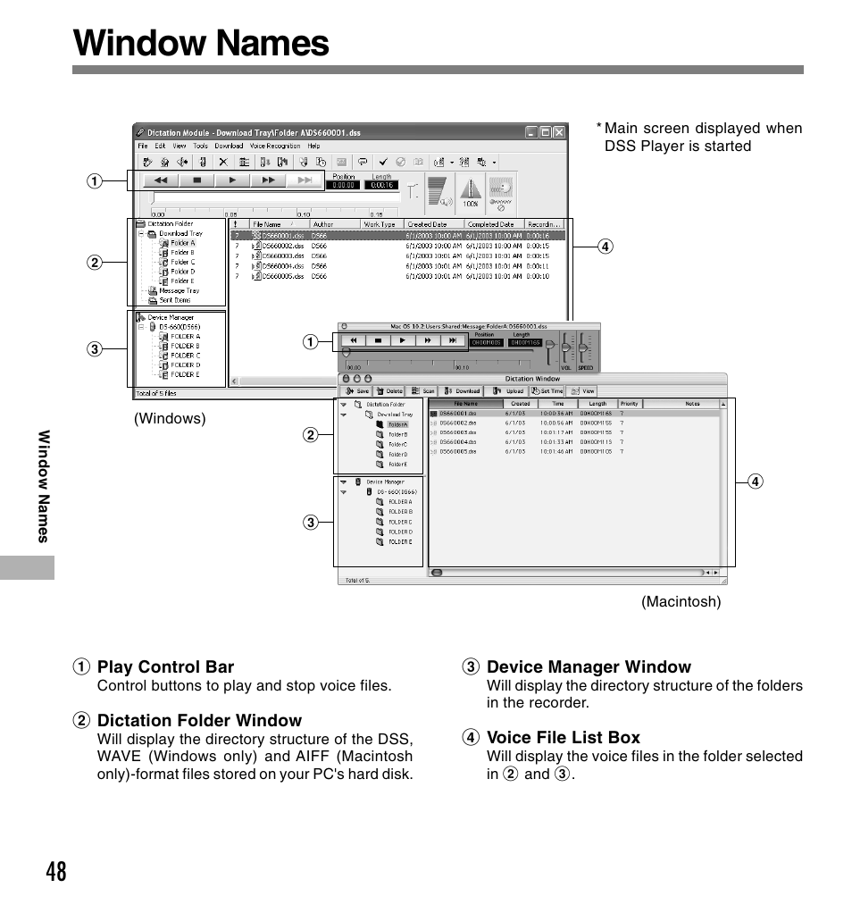 Window names | Olympus DS-660 User Manual | Page 48 / 56