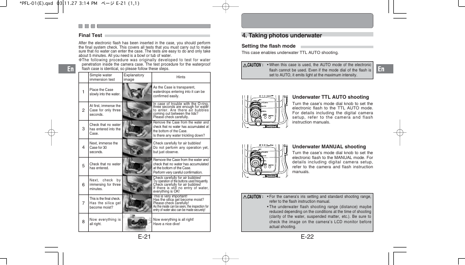 E-22 4. taking photos underwater, E-21 | Olympus PFL-01 User Manual | Page 12 / 19