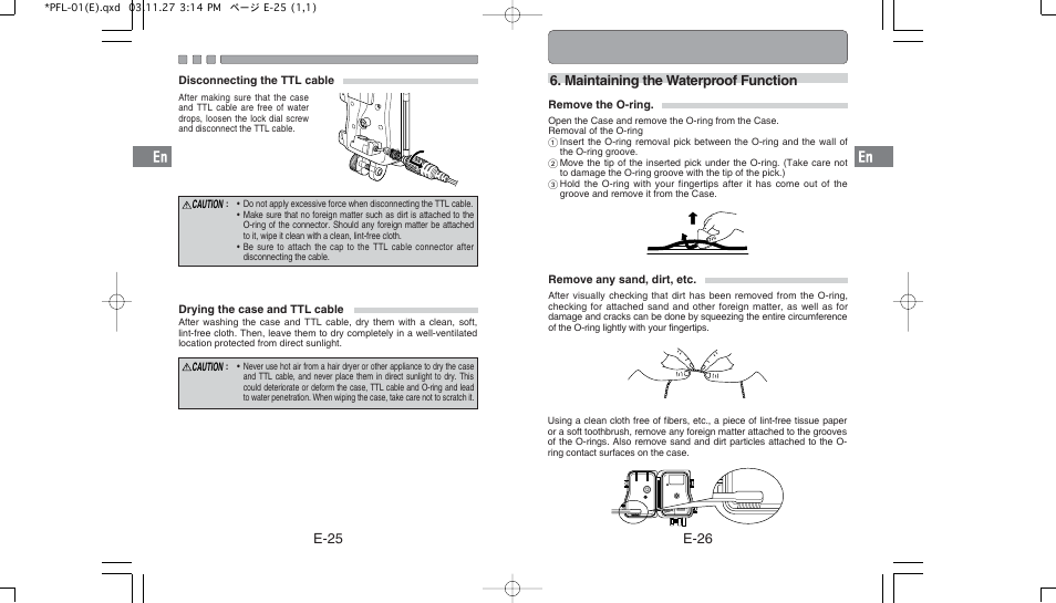 E-26 6. maintaining the waterproof function, E-25 | Olympus PFL-01 User Manual | Page 14 / 19