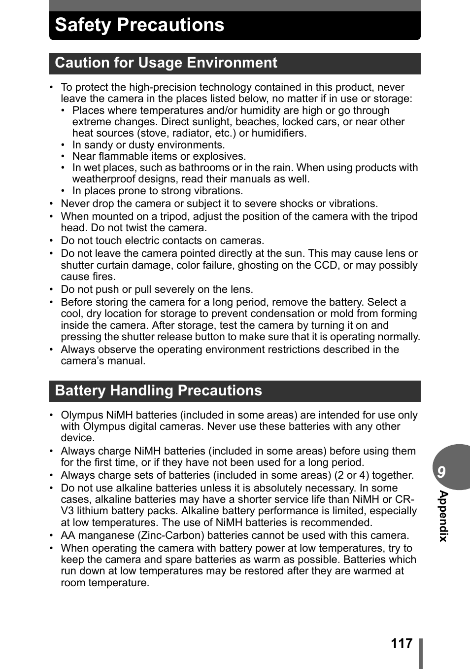 Safety precautions | Olympus CAMEDIA C480 User Manual | Page 117 / 138