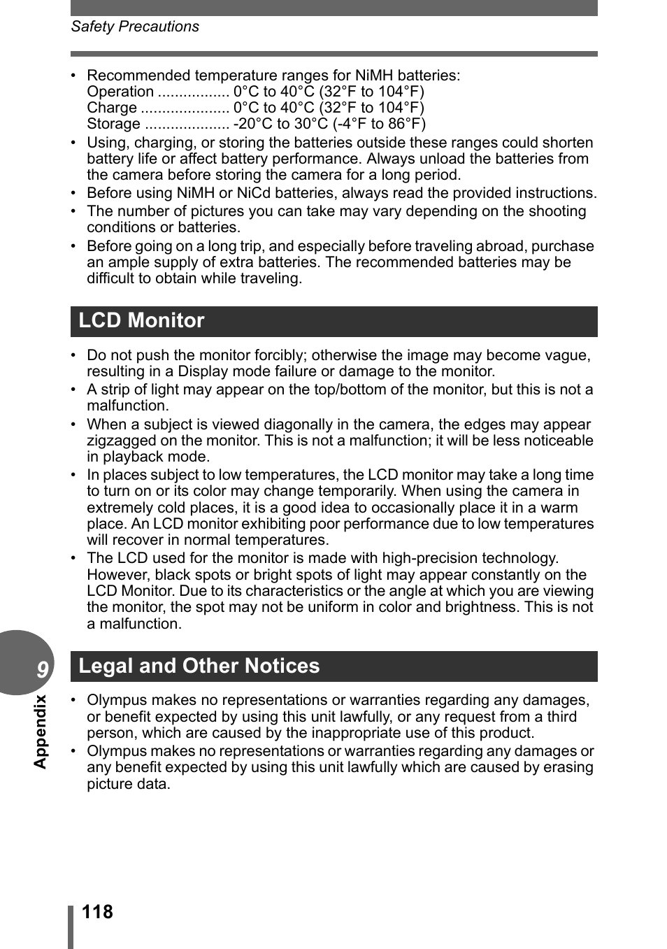 Lcd monitor legal and other notices | Olympus CAMEDIA C480 User Manual | Page 118 / 138