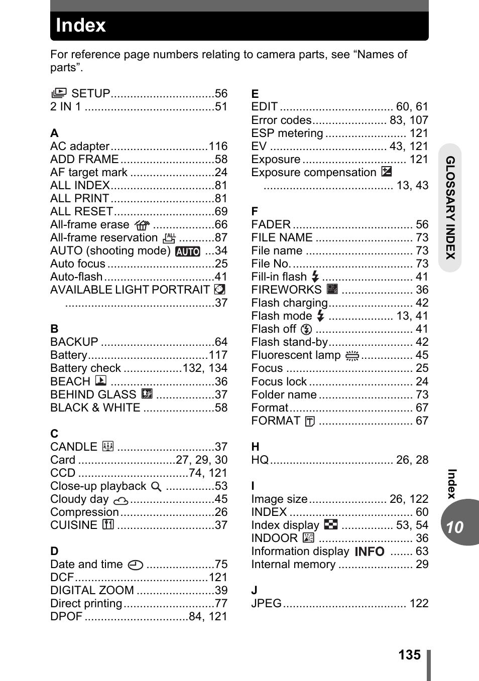 Index | Olympus CAMEDIA C480 User Manual | Page 135 / 138