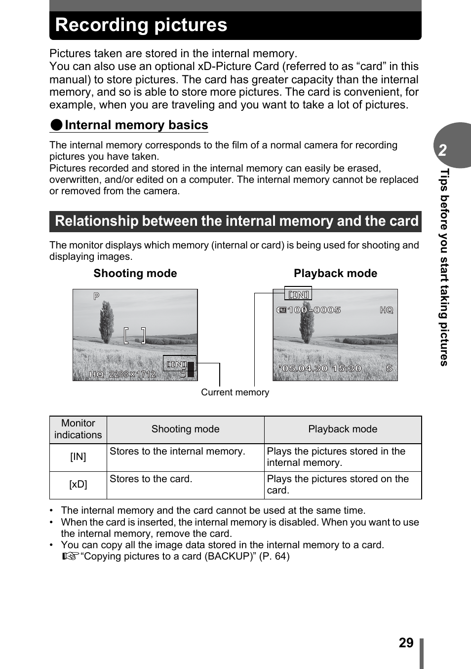 Recording pictures | Olympus CAMEDIA C480 User Manual | Page 29 / 138